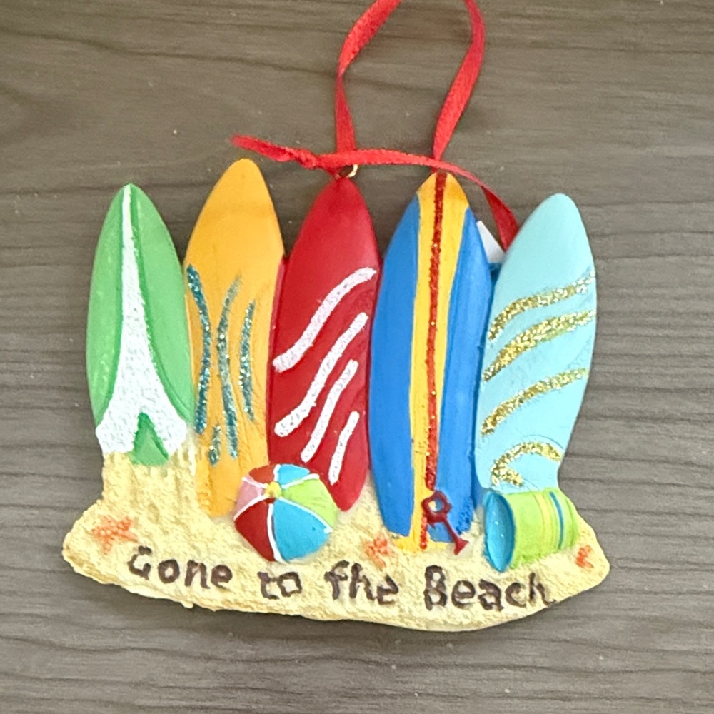 New “gone to the beach” Surfboard Beach Tropical Christmas Holiday Ornament